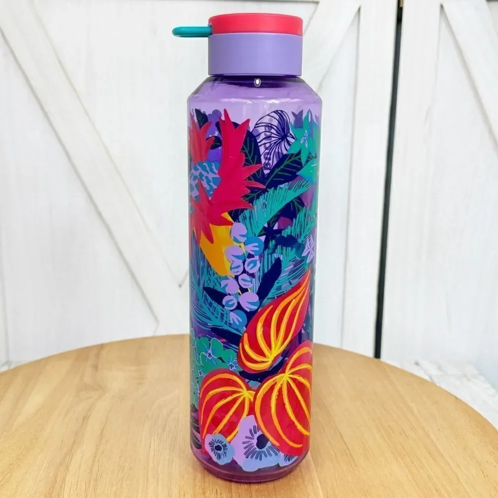 Starbucks Tropical Jungle Floral Acrylic Water‎ Bottle Purple Multi 24oz